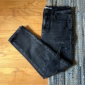 Garage Denim Black Destructed Mom Jean
